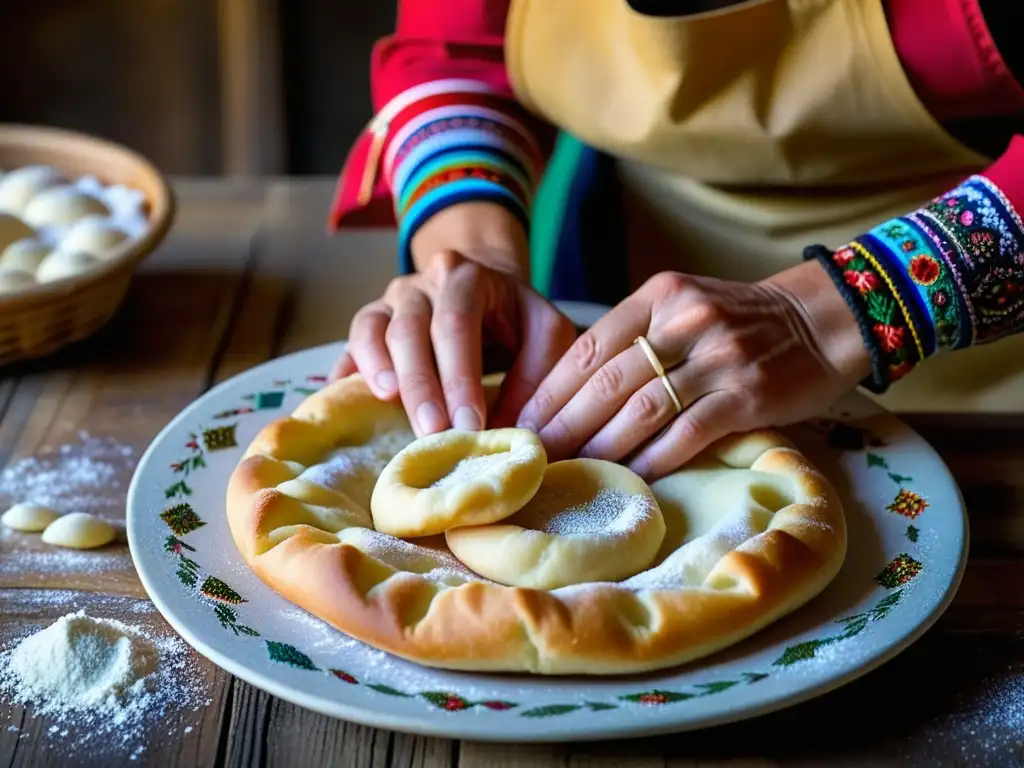 Manos hábiles amasan masa para lángos con detalles de harina, en escena rústica