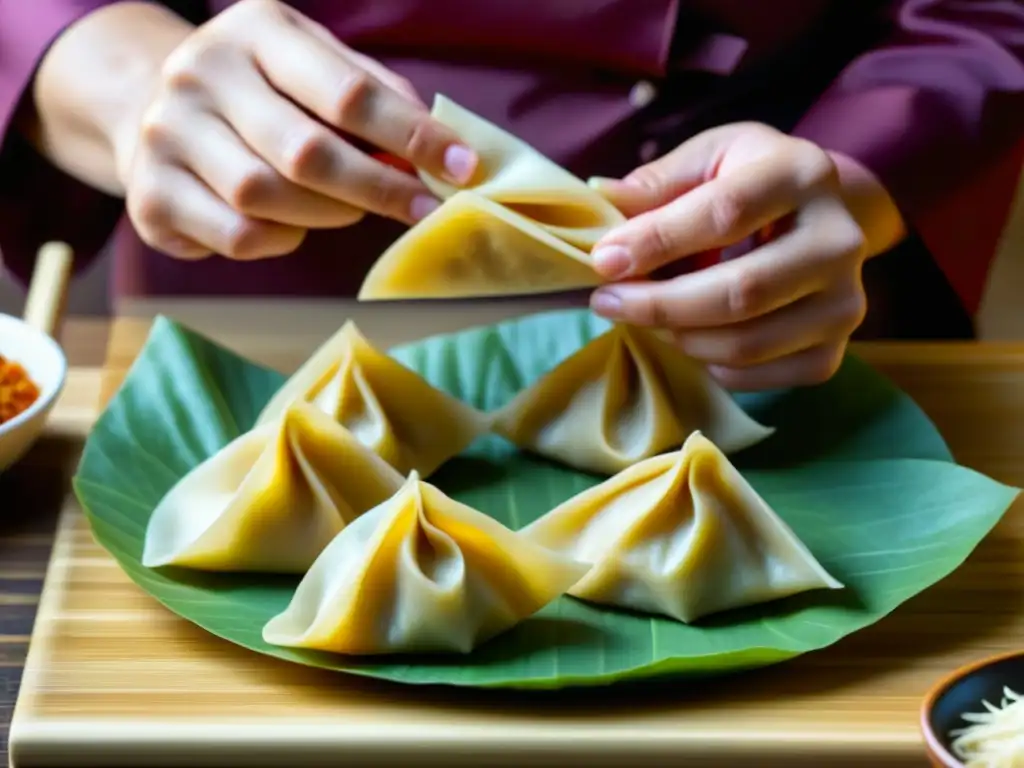 Manos hábiles creando wontons: influencias asiáticas en cocina europea