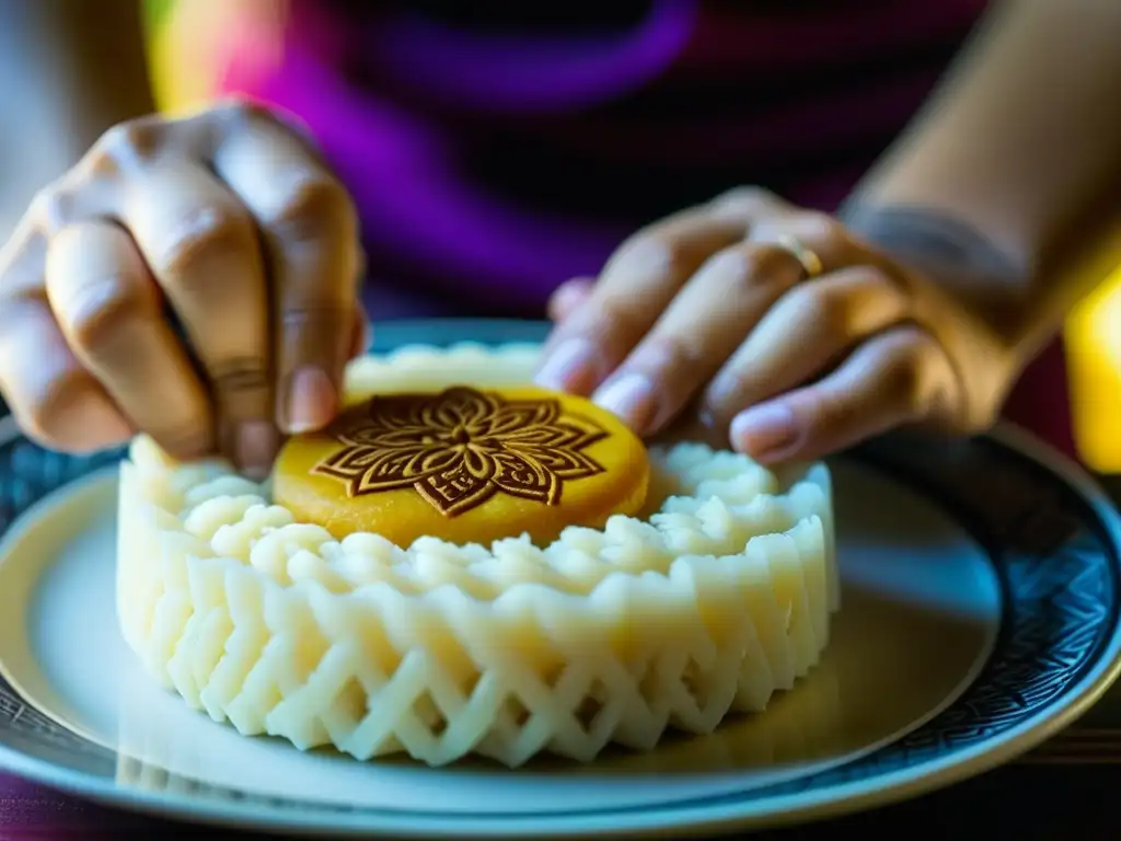 Unas manos habilidosas moldean con delicadeza arroz glutinoso para crear pasteles tradicionales del sudeste asiático