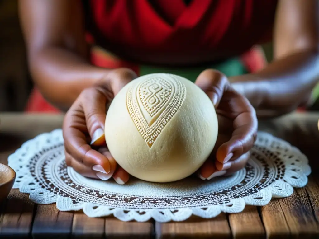 Manos indígenas en la Amazonía precolombina moldeando tapioca con destreza ancestral