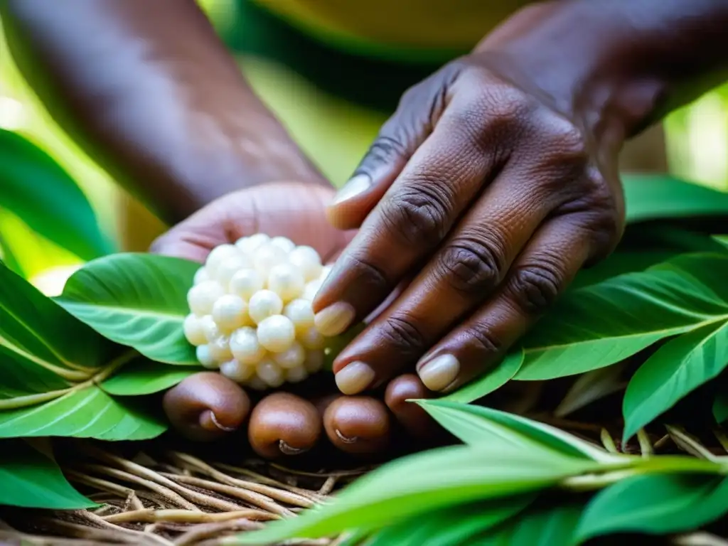 Manos indígenas moldean tapiocas en la Amazonía precolombina