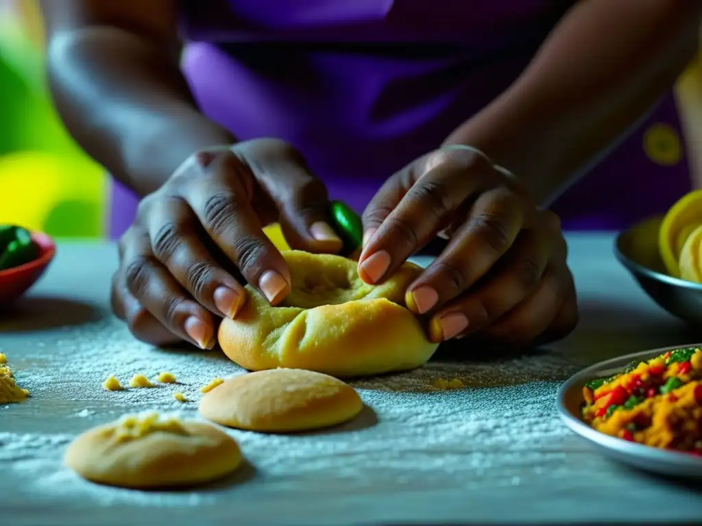 Manos amasan masa criolla colorida, evocando historia, legado y resiliencia en la cocina tradicional