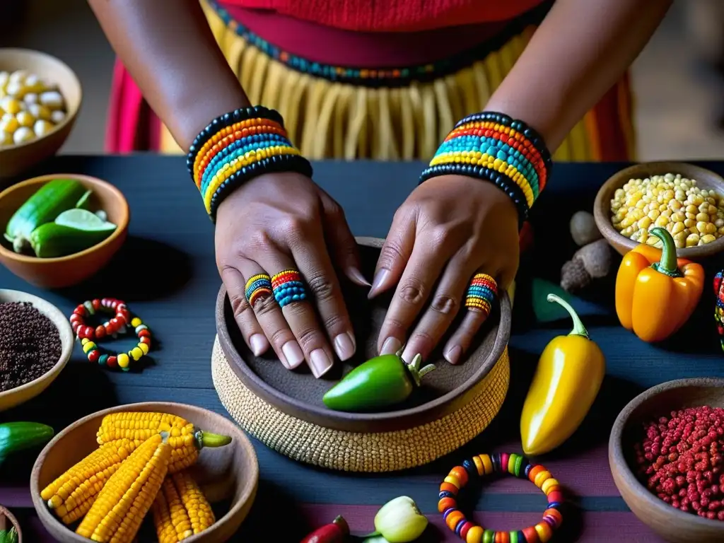 Manos mayas: legado culinario ancestral Manos mayas preparando ingredientes prehispánicos, fusionando tradición y modernidad en la cocina mexicana contemporánea