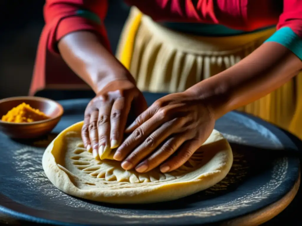 Unas manos mayas moldean masa en tortilla, reflejando historia y tradición culinaria