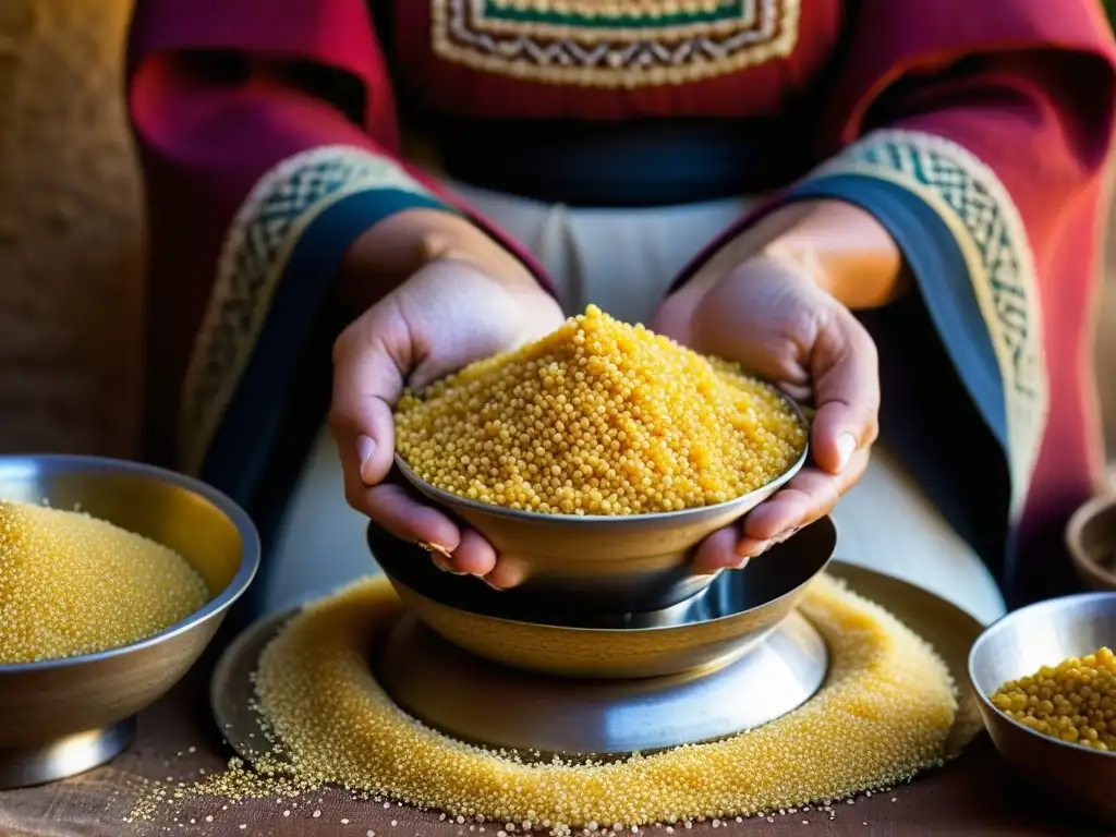 Manos de mujer bereber moldeando couscous, reflejando la cocina bereber Magreb influencias culinarias