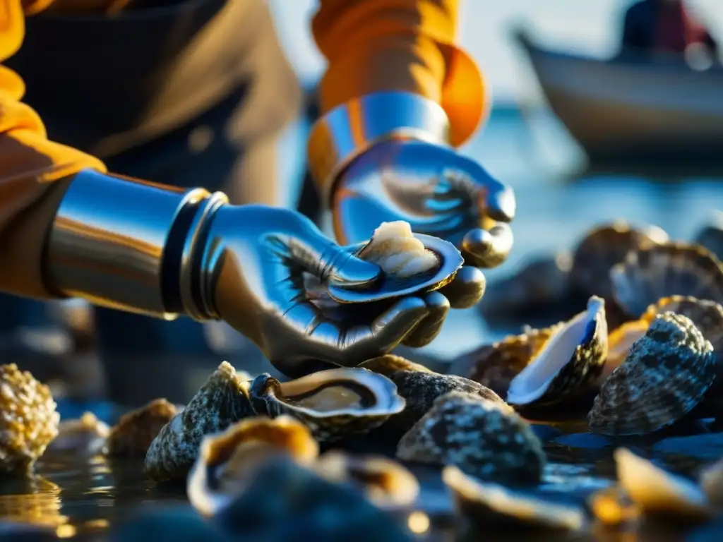 Manos sabias del Imperio Romano cosechando delicias marinas en el Mediterráneo, bajo el sol dorado