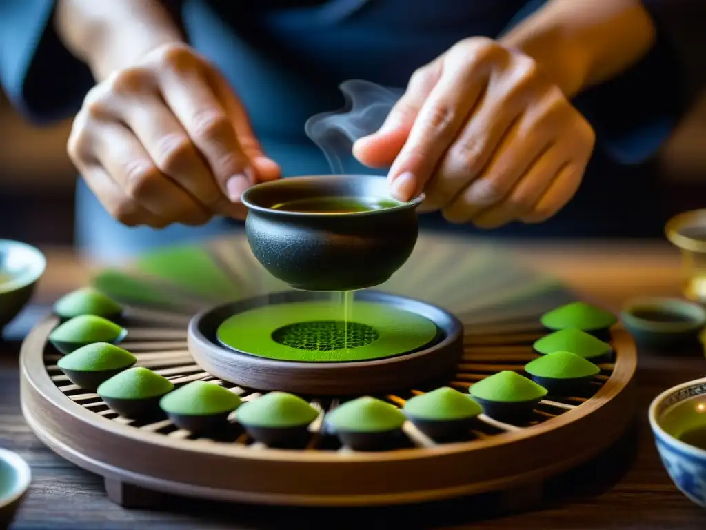 Las manos sabias de un maestro de té chino preparando ceremonia con precisión y gracia