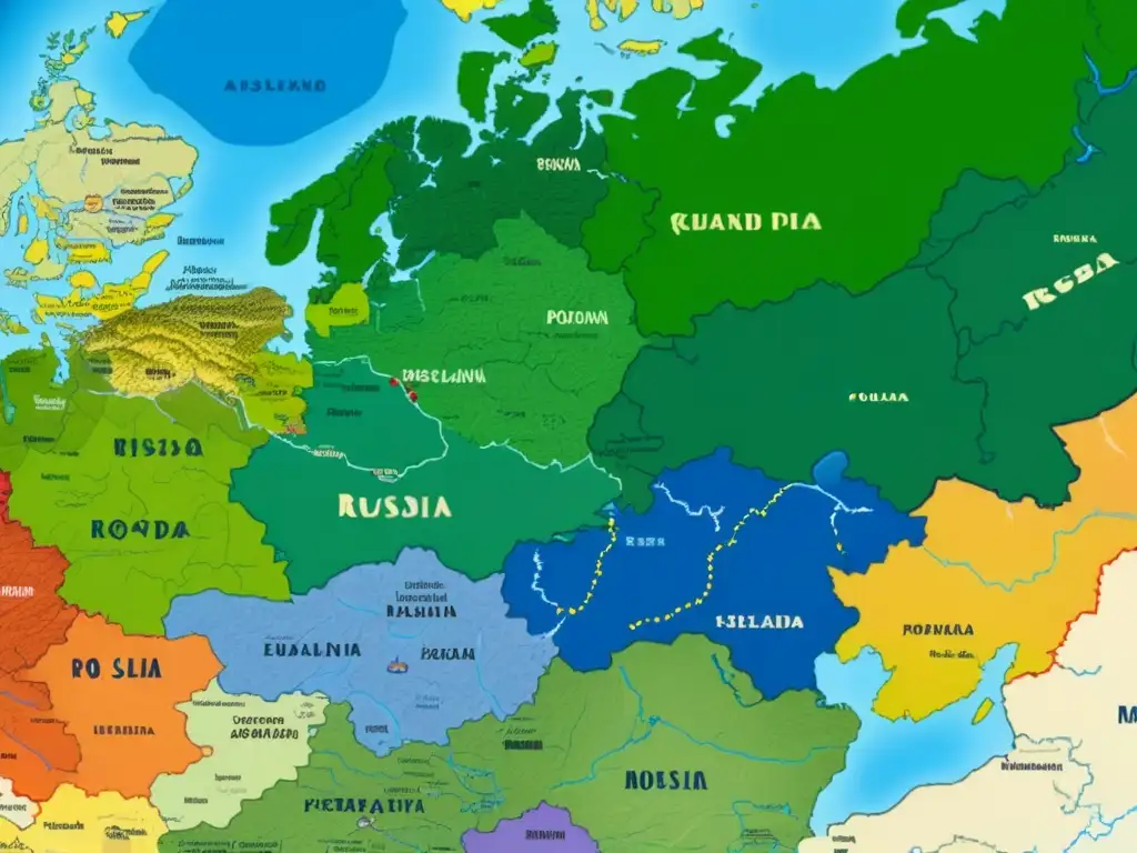 Mapa detallado de Europa del Este resaltando Rusia, Polonia, Ucrania y República Checa