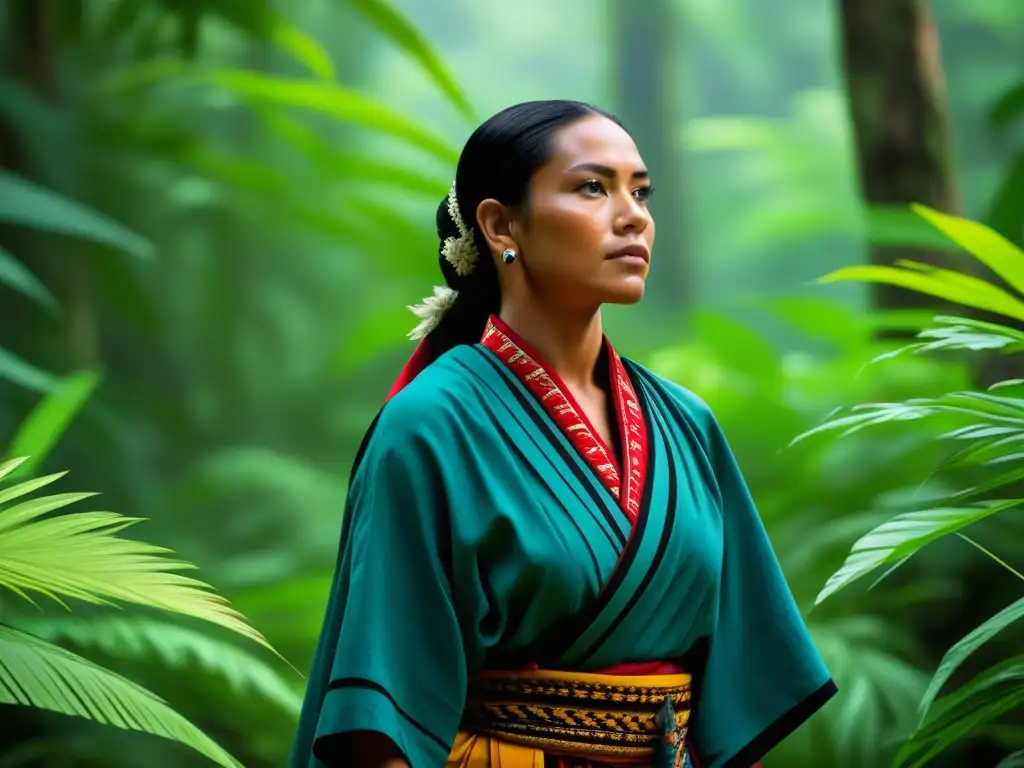 Maestro cazador maya en la selva: conexión ancestral Caza en la alimentación Maya: Un cazador Maya experto se acerca sigilosamente a su presa en la exuberante jungla, mostrando sabiduría ancestral