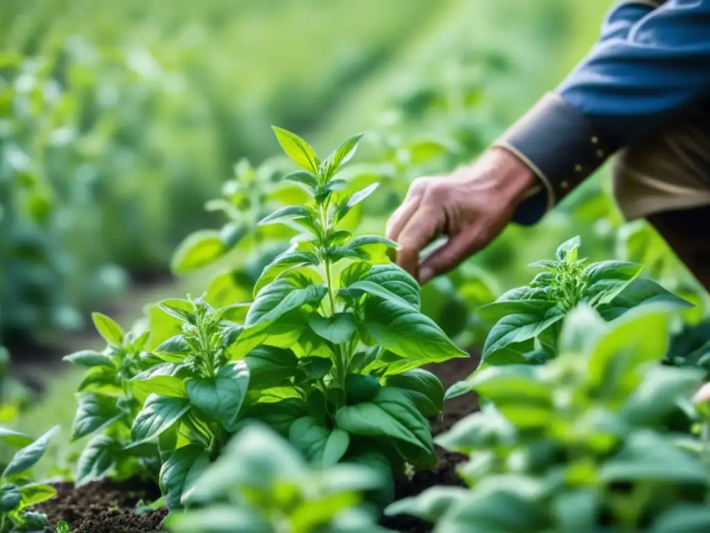 Medievales cosechando albahaca y orégano en un campo soleado, para usos gastronómicos albahaca orégano medieval