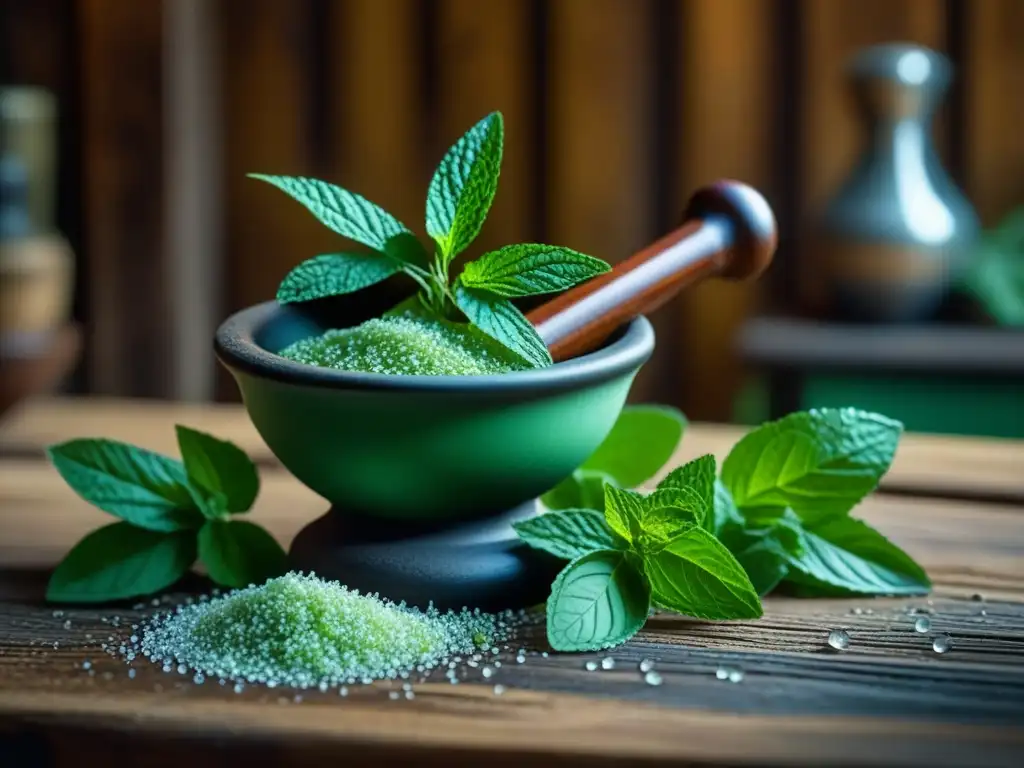 Menta fresca en mortero cubano, historia mojito raíces caribeñas