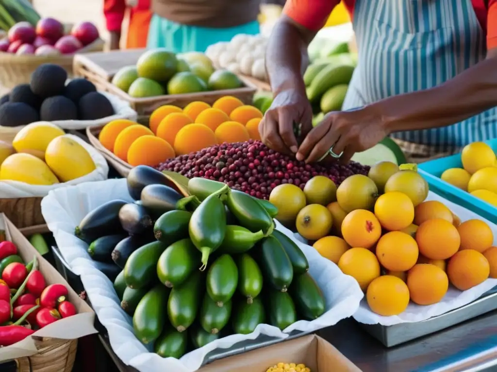 Un mercado caribeño vibrante lleno de colores y sabores únicos