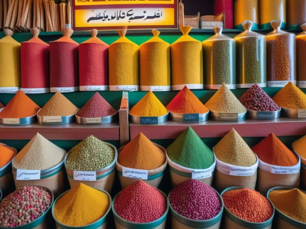 Mercado de especias vibrante en Marrakech, Marruecos