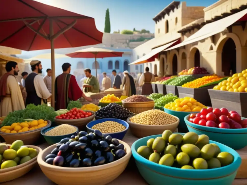 Un mercado griego antiguo rebosante de coloridas frutas y verduras
