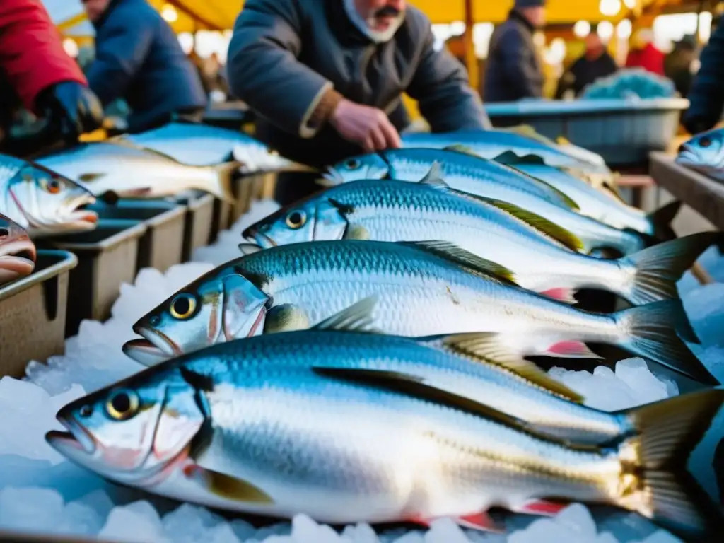 Un mercado de pescado tradicional en Europa del Este, con una variedad de pescados frescos en exhibición sobre hielo