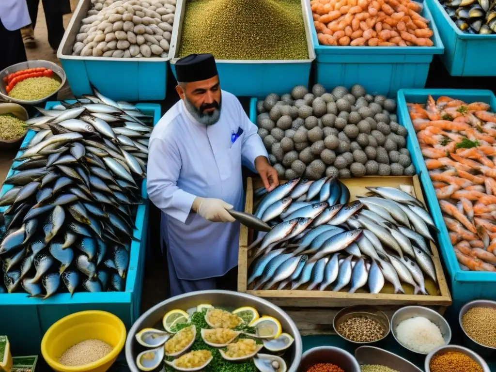 Un mercado de pescado vibrante en Bagdad, Iraq, durante la era Abásida