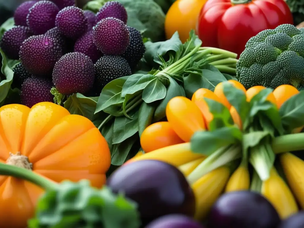 Un mercado tradicional del sudeste asiático rebosante de verduras orgánicas recién cosechadas, en una explosión de colores