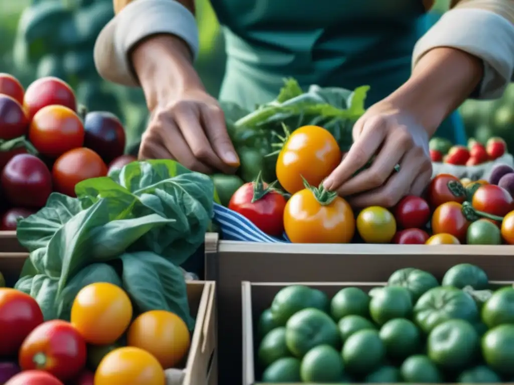 Un mercado agrícola vibrante y bullicioso muestra una variedad de frutas y verduras orgánicas