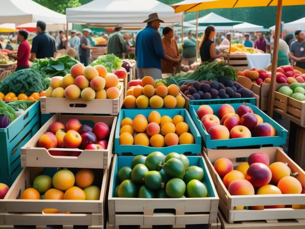 Un mercado vibrante con productos orgánicos, uniendo culturas en la importancia cultural de los alimentos