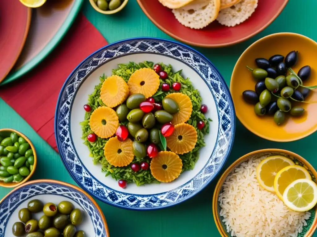 Una mesa andalusí con sabores olvidados: arroz con azafrán, pescado frito, granadas y aceitunas