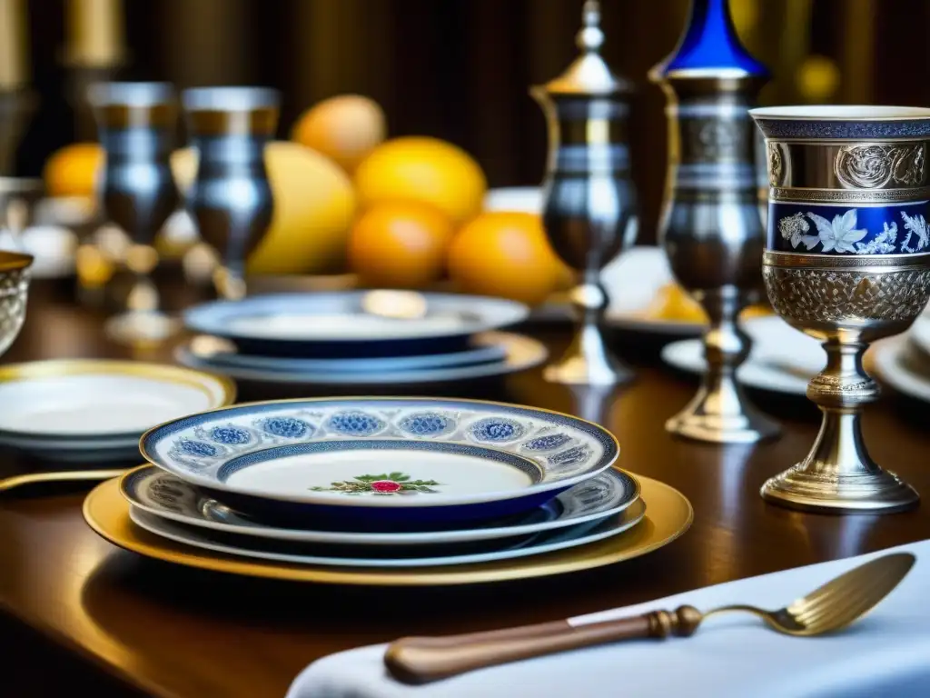 Una mesa de banquete llena de comida histórica para héroes de la independencia, reflejando opulencia y grandiosidad