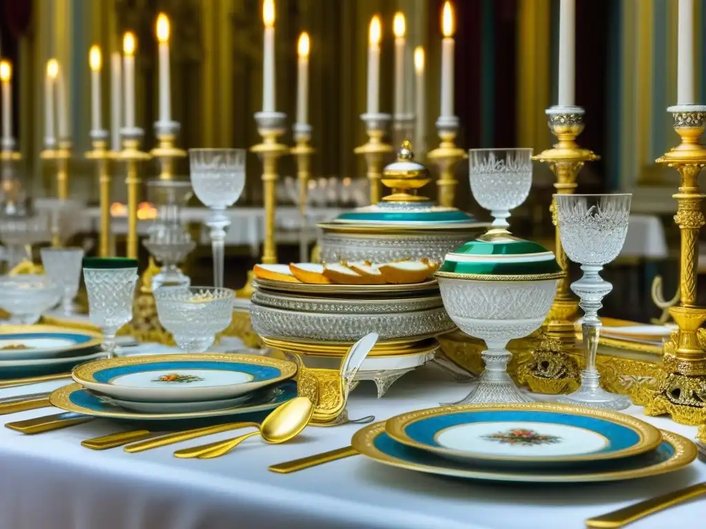 Una mesa de banquete lujosa en el Palacio de Invierno, con recetas históricas de la gastronomía rusa durante el reinado de Catalina la Grande