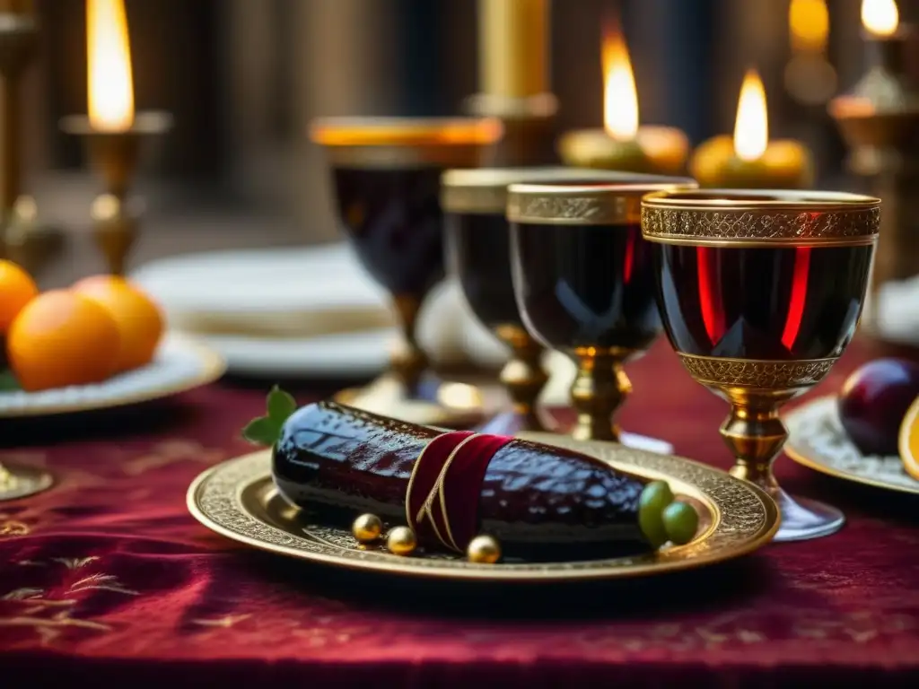 Una mesa de banquete medieval durante las Cruzadas, con bebidas exquisitas y una ambientación histórica única