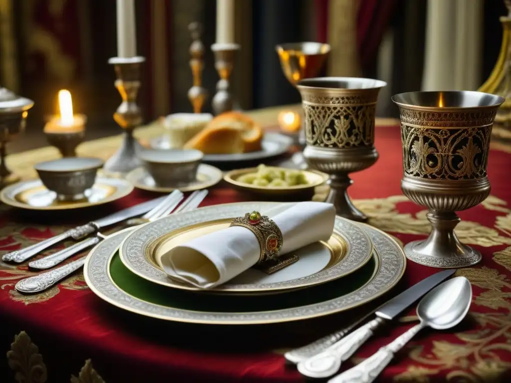 Una mesa de banquete real adornada con lujo y opulencia, lista para una dieta de realeza histórica