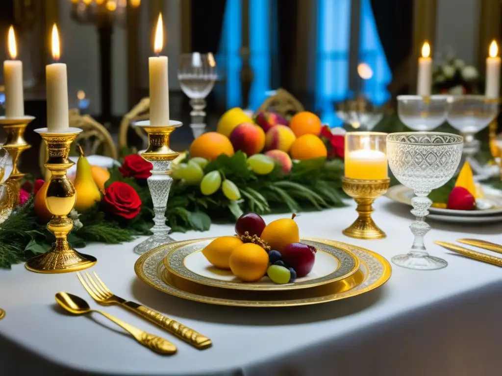 Una mesa de banquete real lujosamente decorada con influencia en la gastronomía actual