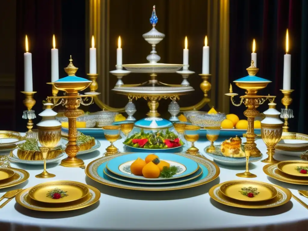 Una mesa de banquete real de los Zares de Rusia, con platos decadentes y artísticos