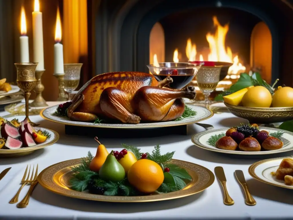 Una mesa de banquete renacentista con recetas históricas, cultura gastronomía épocas, exquisitos manjares y vino en copas ornamentadas