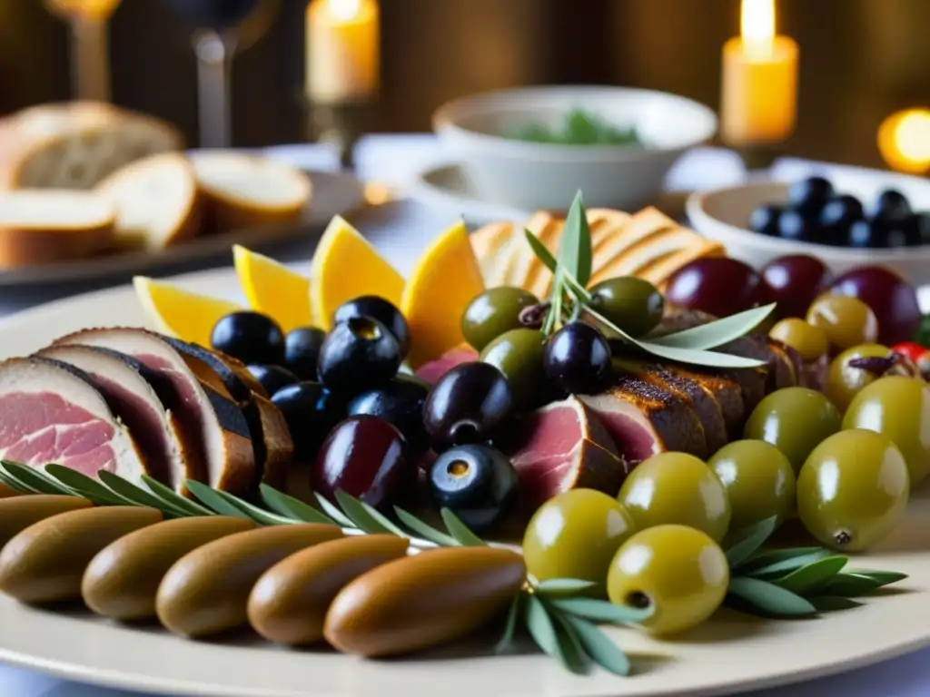 Una mesa de banquete romana exquisite con influencia fiestas gastronomía romana, destacando platos elaborados y coloridos