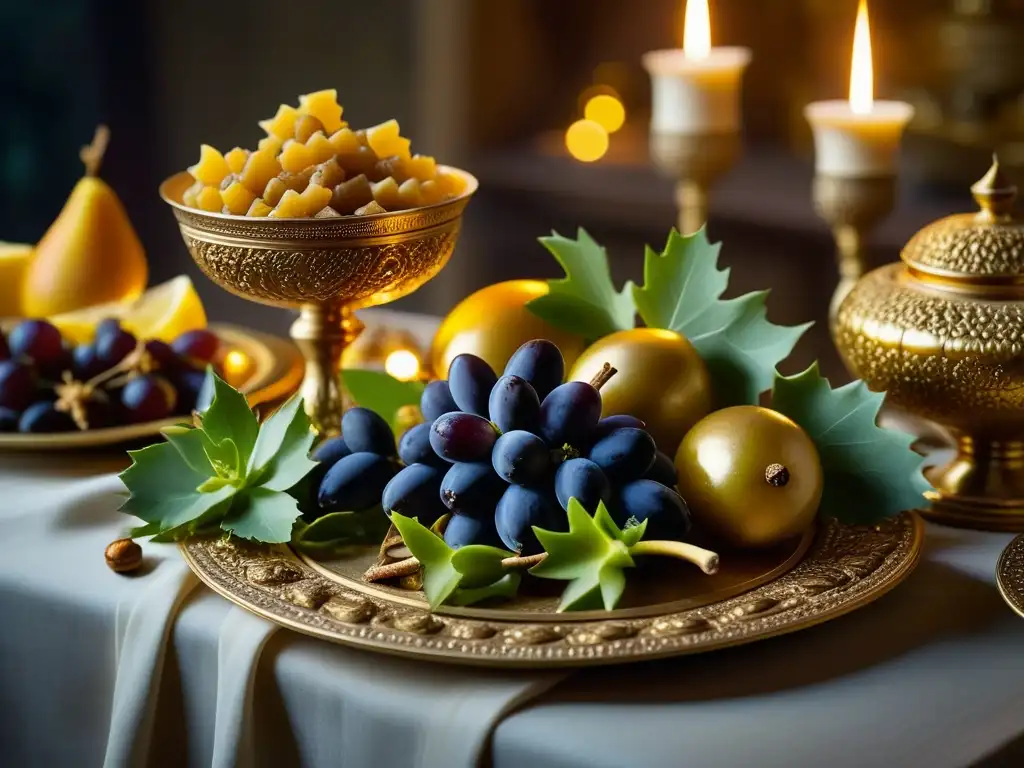 Mesa de banquete romano antiguo rebosante de opulencia culinaria antiguas civilizaciones