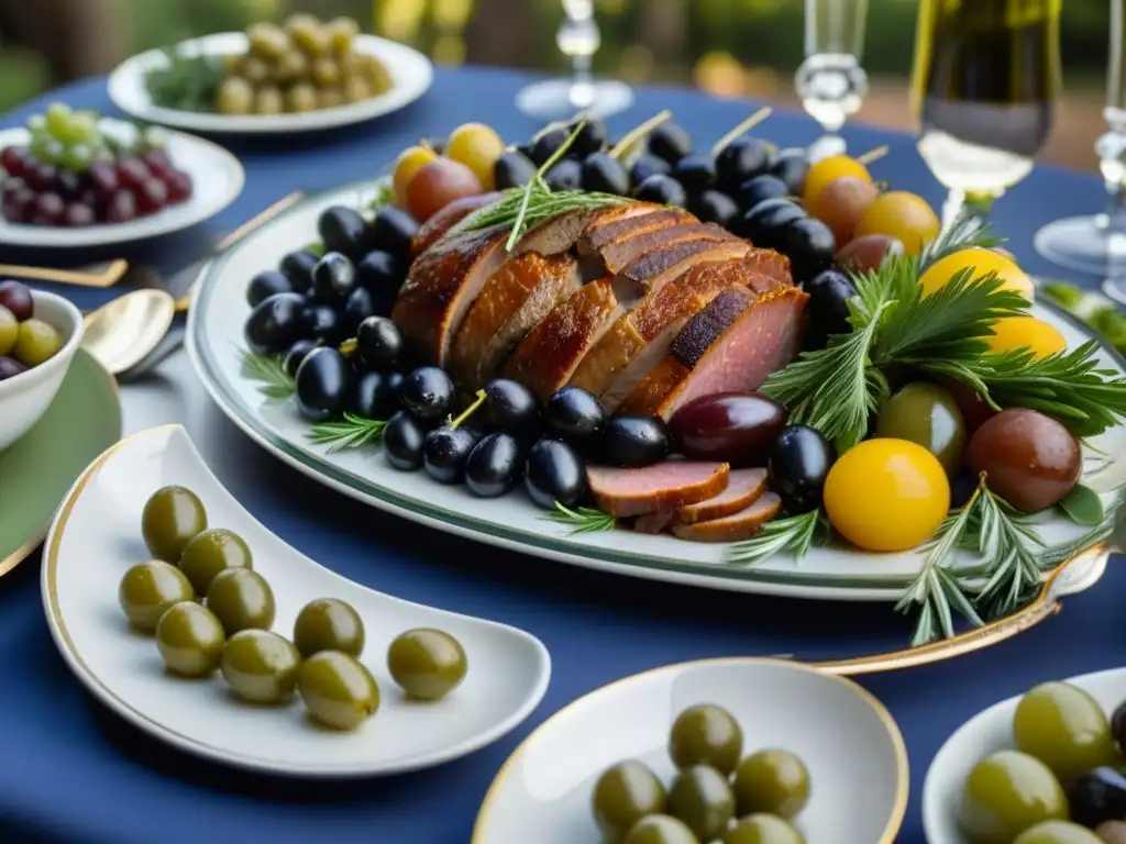 Una mesa de banquete romano con exquisitos manjares destacando la Gastronomía del Imperio Romano