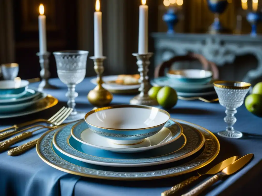 Una mesa lujosamente decorada en un castillo francés con recetas históricas de la gastronomía francesa