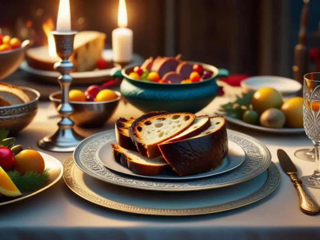 Una mesa ricamente decorada en una festiva comida nórdica previkinga