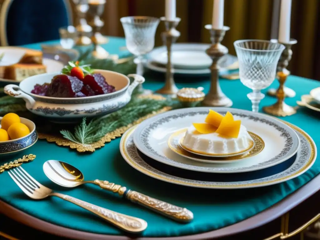 Una mesa exquisitamente decorada con influencia alemana en cocina histórica durante la época de Catalina la Grande