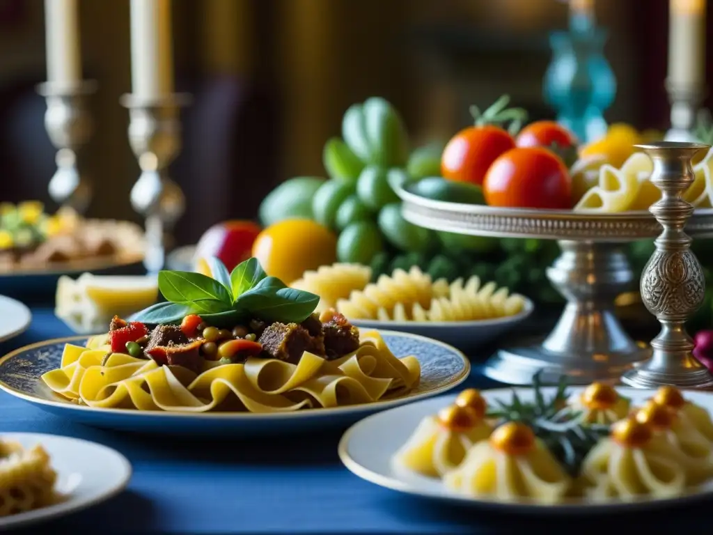 Una mesa exquisitamente decorada con platos renacentistas italianos, mostrando la influencia culinaria de la época