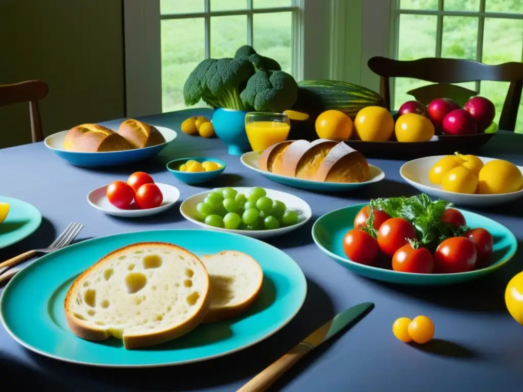 Una mesa dividida: un lado rebosante de alimentos frescos y coloridos, el otro vacío y desolado