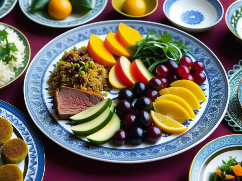 Una mesa lujosa del Califato Abásida con exquisita comida y vajilla decorativa