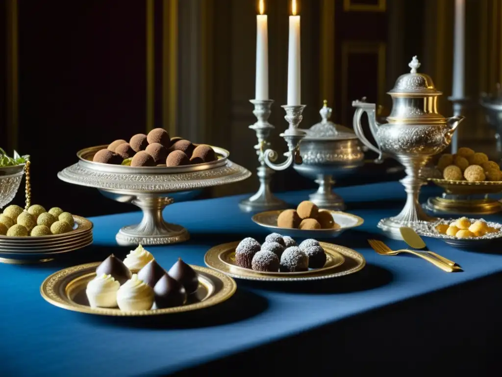 Exquisita mesa real del siglo XVIII con trufas de lujo Una mesa real del siglo XVIII con exquisitas trufas en banquetes monarcas europeos