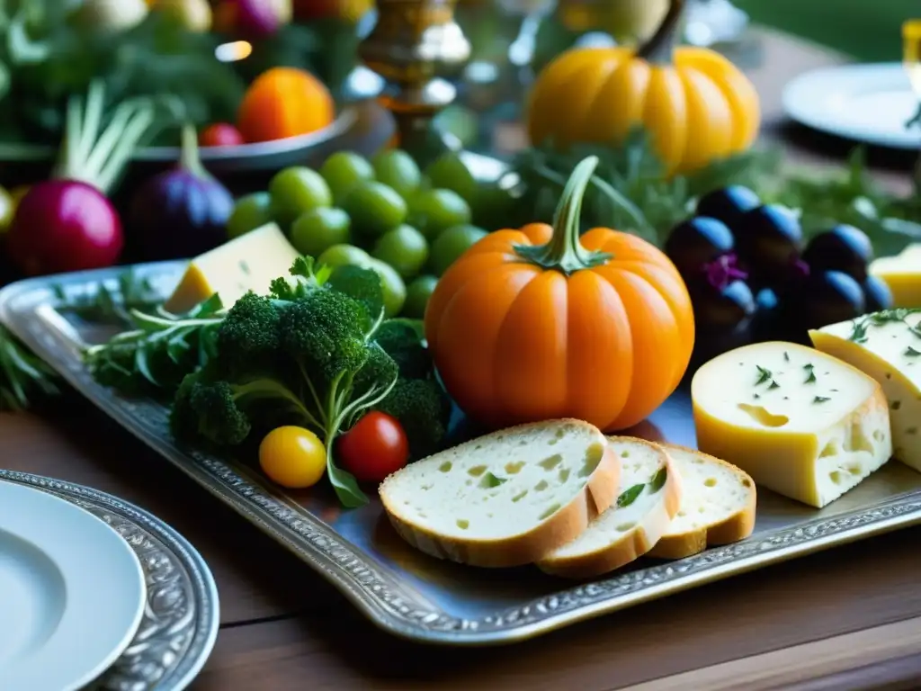 Una mesa renacentista detallada con ingredientes orgánicos y coloridos, mostrando la belleza de la gastronomía histórica