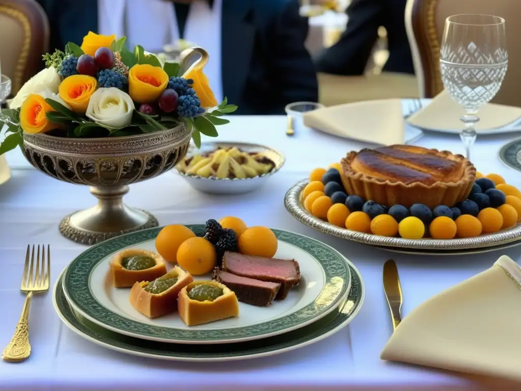 Exquisita mesa renacentista en el Palio di Siena Una mesa renacentista en el Palio di Siena con recetas históricas, vajilla exquisita y decoración floral
