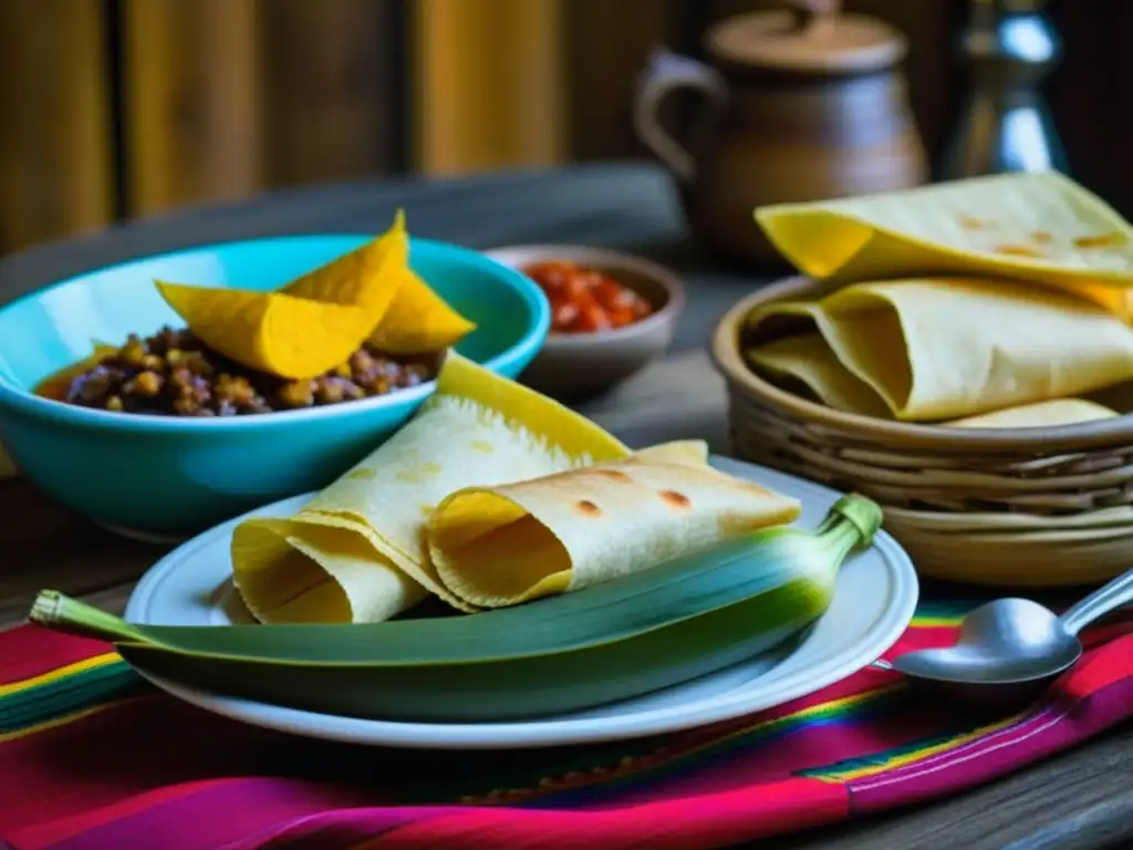 Una mesa rústica con comida mexicana tradicional, evocando las estrategias alimentarias durante las guerras de independencia