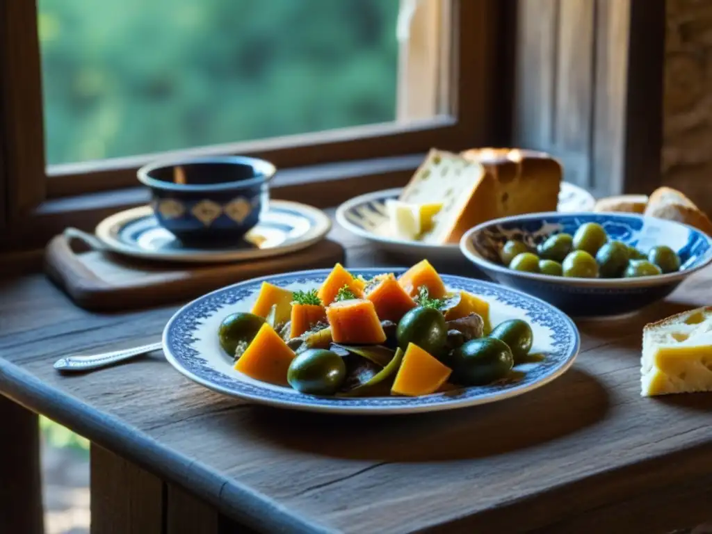 Una mesa rústica en Toscana medieval llena de recetas históricas