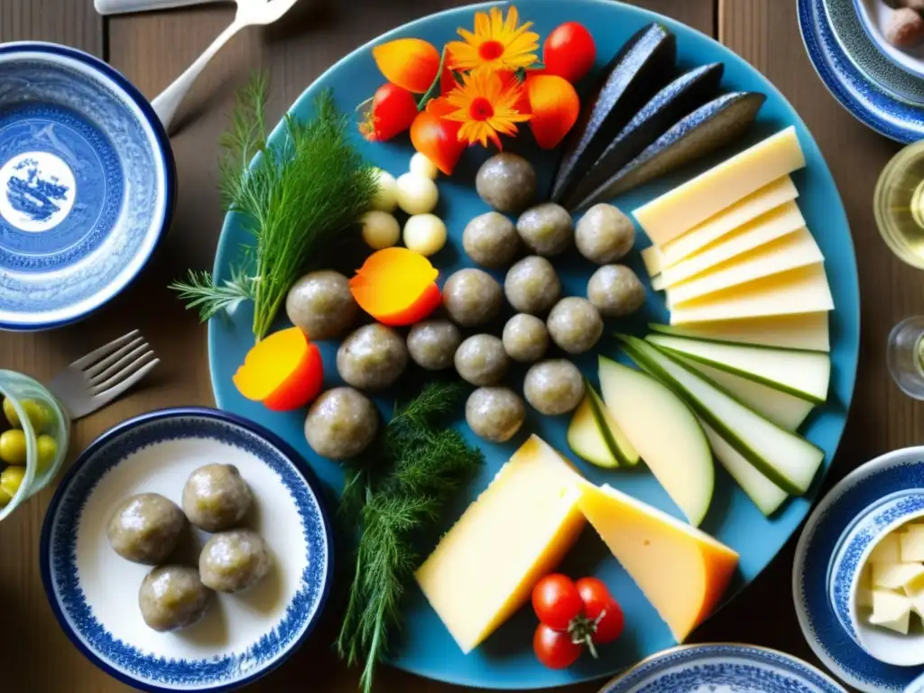 Una mesa de smörgåsbord sueco con delicias tradicionales