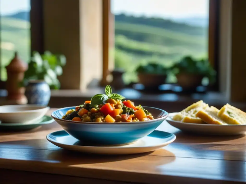 Una mesa toscana rústica con platos de cerámica artesanal y recetas históricas culturas épocas toscanas