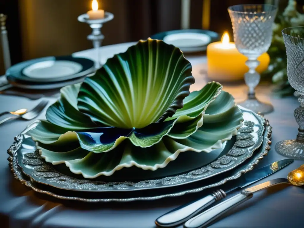 Una mesa victoriana lujosa con almejas gigantes era victoriana