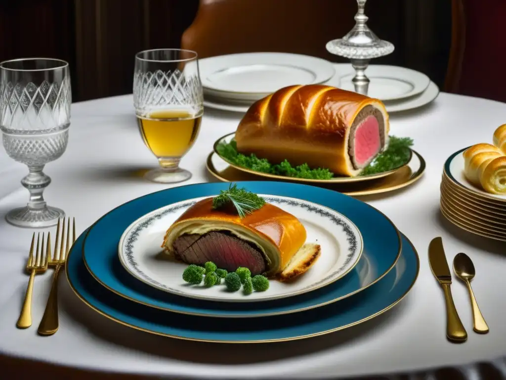 Mesa victoriana con platillos históricos: Beef Wellington, Lobster Newberg y Baked Alaska