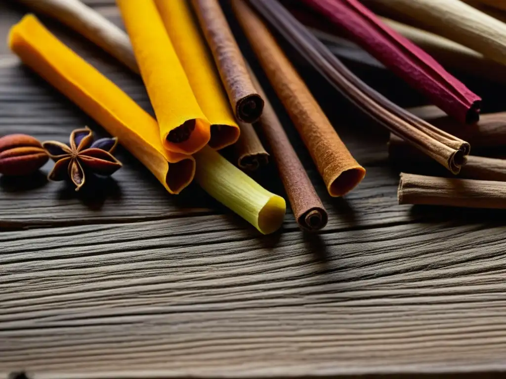 Texturas y colores vibrantes de especias antiguas en detalle Una mezcla de especias históricas en detalle, resaltando texturas vibrantes